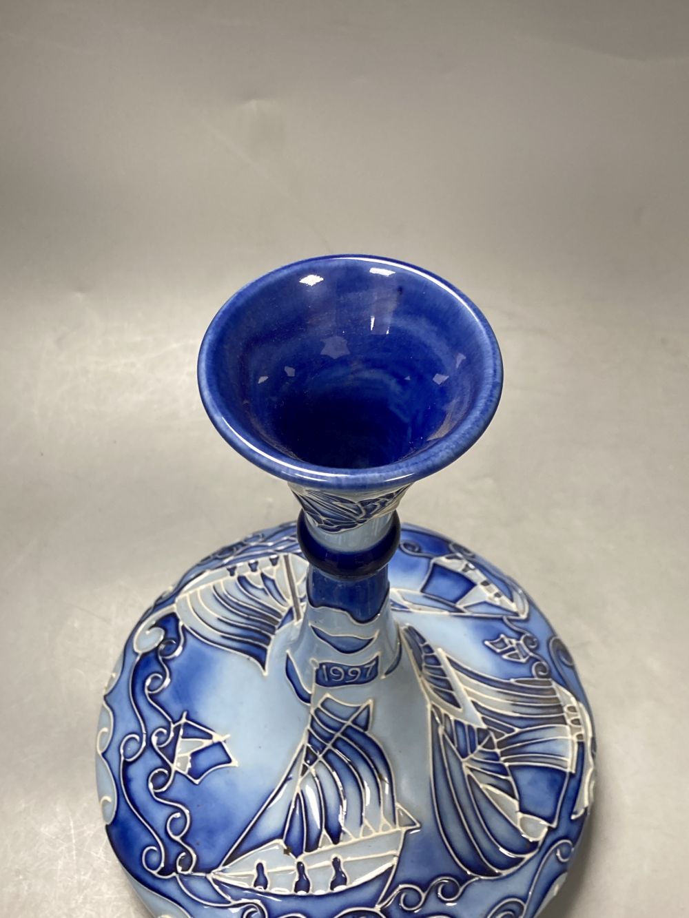 A Moorcroft vase, Florian yacht, designed Rachel Bishop, after the original design by William Moorcroft,